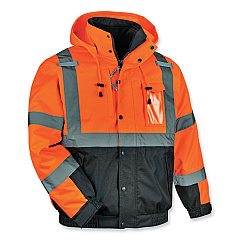 ergodyne GloWear 8381 Class 3 Hi-Vis 4-in-1 Quilted Bomber Jacket, Orange, Medium (25583)
