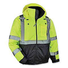 ergodyne GloWear 8377 Class 3 Hi-Vis Quilted Bomber Jacket, Lime, Small (25622)