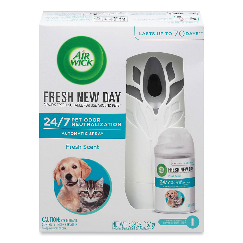 Air Wick Pet Odor Neutralization Automatic Spray Starter Kit, 6 x 2.25 x 7.75, White/Gray, 4/Carton (02720CT)