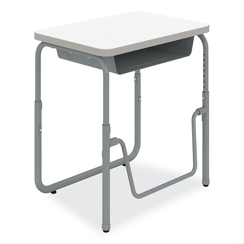 Safco AlphaBetter 2.0 Height-Adjustable Student Desk with Pendulum Bar and Book Box, 27.75 x 19.75 x 22 to 30, Dry Erase (1222DE)
