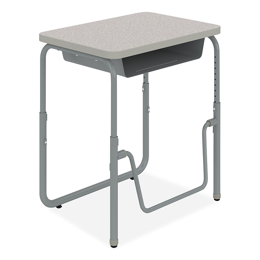 Safco AlphaBetter 2.0 Height-Adjustable Student Desk with Pendulum Bar and Book Box, 27.75" x 19.75" x 22" to 30", Pebble Gray (1222GR)