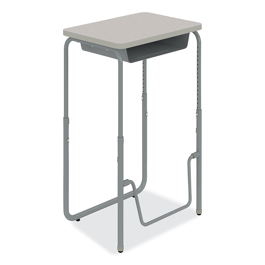 Safco AlphaBetter 2.0 Height-Adjustable Student Desk with Pendulum Bar and Book Box, 27.75 x 19.75 x 29 to 43, Pebble Gray (1224GR)