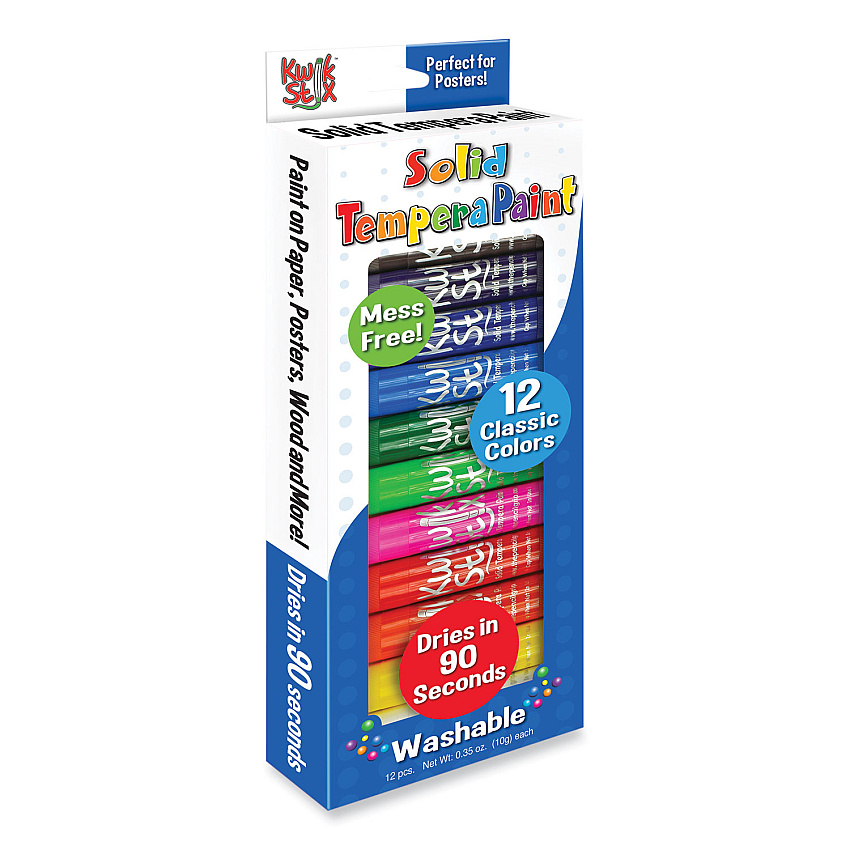 The Pencil Grip Kwik Stick Tempera Paint, 3.5", Assorted Colors, 12/Pack (602)