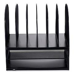 Safco Powered Onyx Desk Organizer with 2 Horizontal and 6 Upright Sections, Letter Size Files, 13.5 x 11.5 x 13, Black (3233BL)