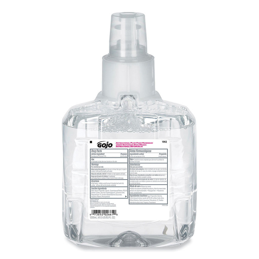 GOJO Antibacterial Foam Hand Wash Refill, For LTX-12 Dispenser, Plum Scent, 1,200 mL Refill, 2/Carton (191202CT)