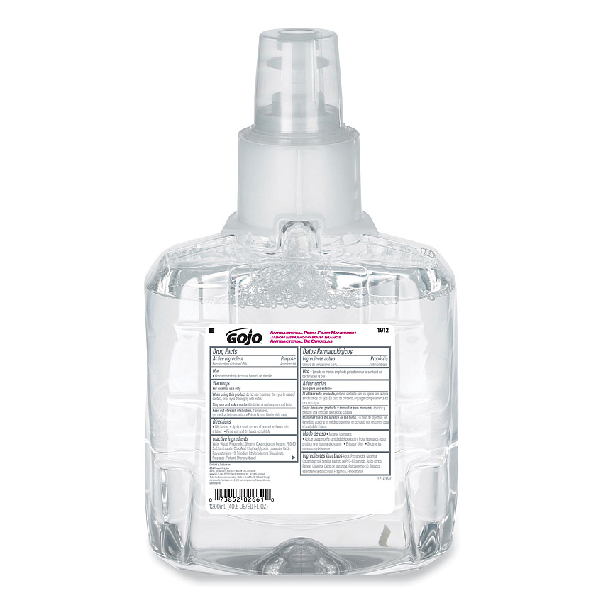 GOJO Antibacterial Foam Hand Wash Refill, For LTX-12 Dispenser, Plum Scent, 1,200 mL Refill (191202EA)
