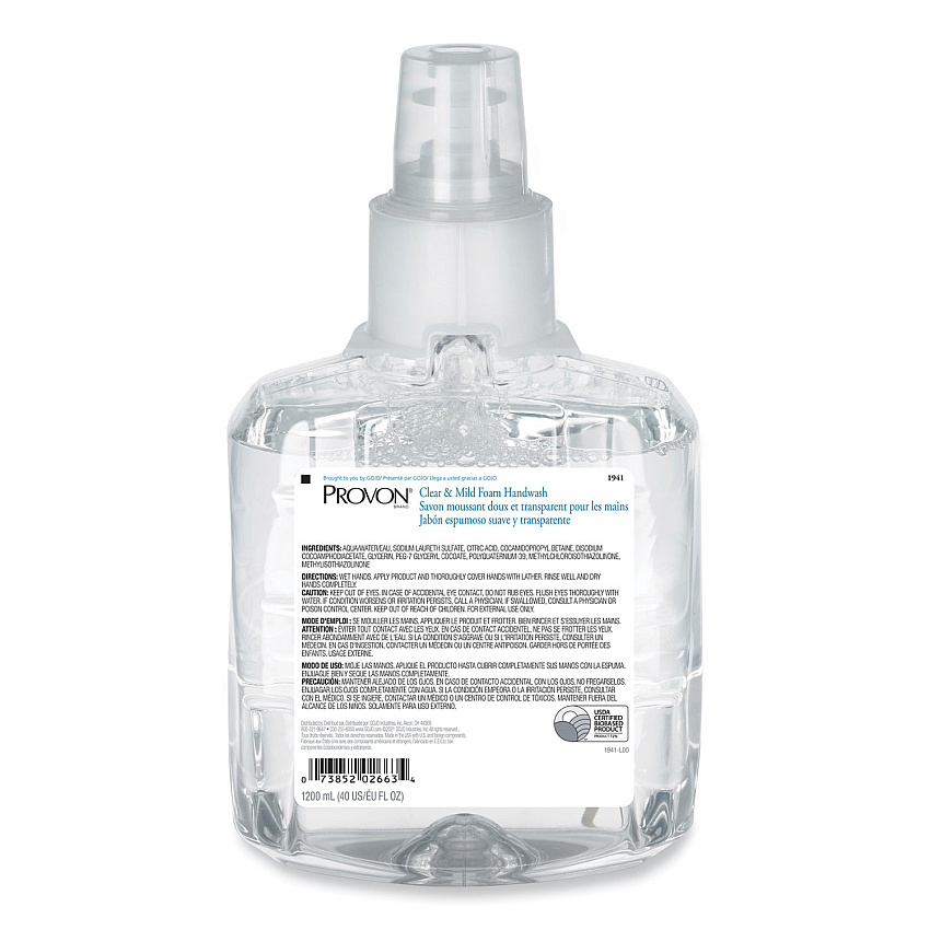 PROVON Clear and Mild Foam Hand Wash, Unscented, 1,200 mL Refill, 2/Carton (194102)