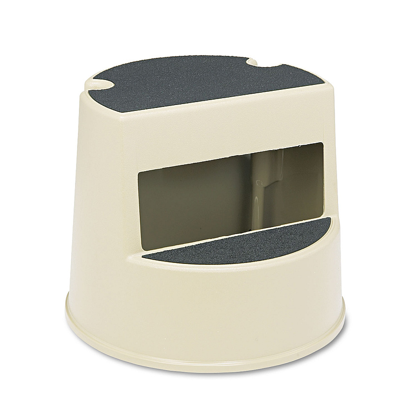 Rubbermaid Commercial Rolling Step Stool, Curved Design, 2-Step, Retracting Casters, 16 dia. x 13.5h, Beige (252300BGE)