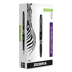 Zebra Fountain Pen, Fine 0.6 mm, Black Ink, Black, 12/Pack (48310)
