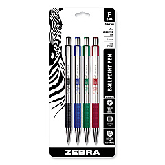Zebra F-301 Ballpoint Pen, Retractable, Fine 0.7 mm, Assorted Ink and Barrel Colors, 4/Pack (27174)