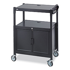 Safco Steel Adjustable AV Cart with Cabinet, Metal, 3 Shelf, 6 AC Outlets, 40 lb Capacity, 26.75 x 20.5 x 42, Black (8943BL)
