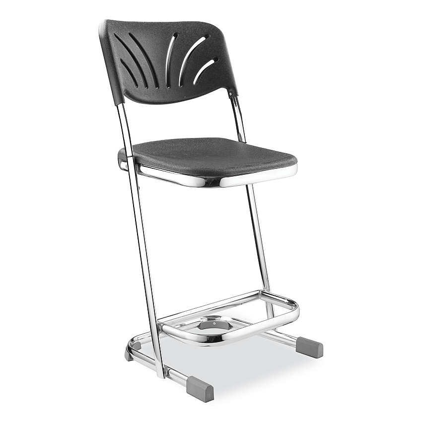 NPS 6600 Series Elephant Z-Stool With Backrest, Supports Up to 500 lb, 22" Seat Height, Black Seat, Black Back, Chrome Frame (6622B)
