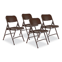 NPS 200 Series Premium All-Steel Double Hinge Folding Chair, Supports Up to 500 lb, 17.25" Seat Height, Brown, 4/Carton (203)