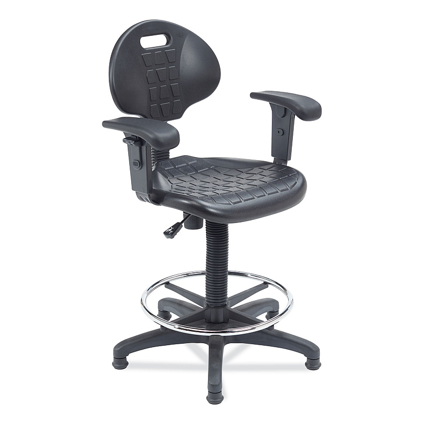NPS 6700 Series Polyurethane Adj Height Task Chair w/Arms, Supports Up to 300 lb, 22" to 32" Seat Height, Black Seat, Black Base (6722HBA)