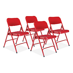 NPS 200 Series Premium All-Steel Double Hinge Folding Chair, Supports Up to 500 lb, 17.25" Seat Height, Red, 4/Carton (240)
