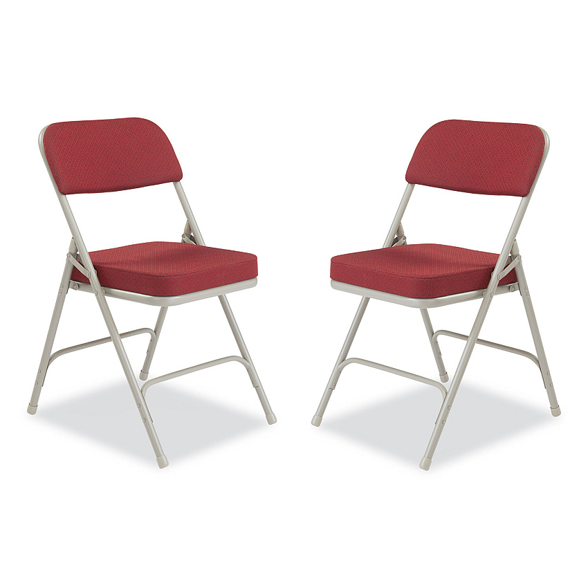 NPS 3200 Series Premium Fabric Dual-Hinge Folding Chair, Supports Up to 300 lb, Burgundy Seat, Burgundy Back, Gray Base, 2/Carton (3218)