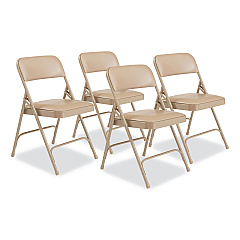 NPS 1200 Series Premium Vinyl Dual-Hinge Folding Chair, Supports Up to 500 lb, 17.75" Seat Height, French Beige, 4/Carton (1201)
