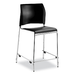 NPS Cafetorium Counter Height Stool, Padded, Supports Up to 300 lb, 24" Seat Height, Black Seat, Black Back, Chrome Base (8710C1110)