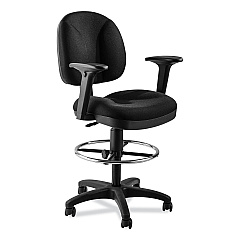 NPS Comfort Task Stool with Arms, Supports Up to 300 lb, 25.5" to 35.5" Seat Height, Black Seat, Black Back, Black Base (CTSA)