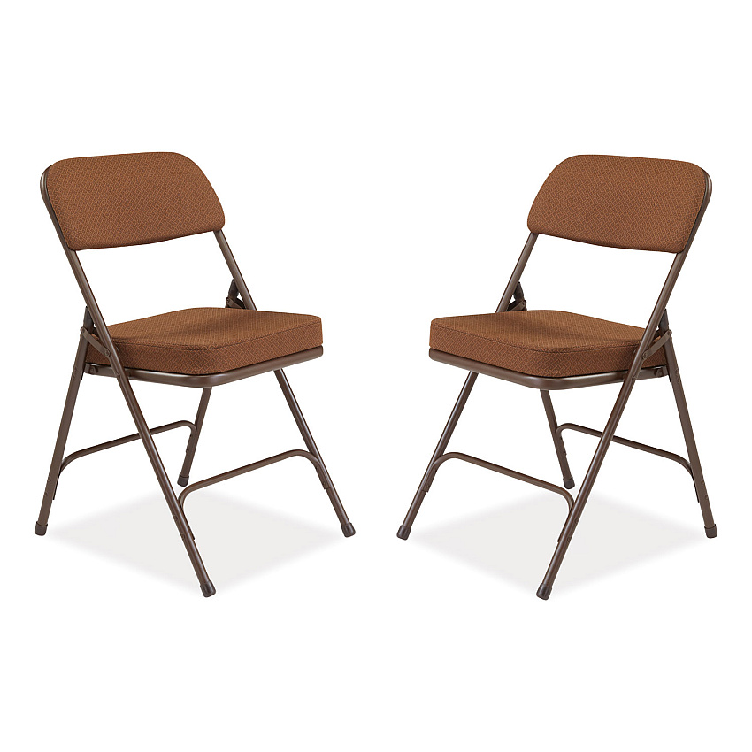 NPS 3200 Series Premium Fabric Dual-Hinge Folding Chair, Supports Up to 300 lb, Gold Seat, Gold Back, Brown Base, 2/Carton (3219)