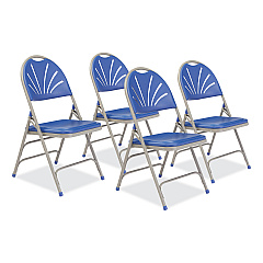 NPS 1100 Series Deluxe Fan-Back Tri-Brace Folding Chair, Supports Up to 500 lb, Blue Seat, Blue Back, Gray Base, 4/Carton (1105)