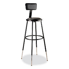 NPS 6400 Series Height Adjustable Heavy Duty Vinyl Padded Stool with Backrest, Supports 300 lb, 32" to 39" Seat Height, Black (6430HB10)