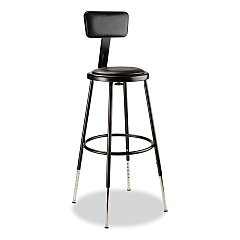 NPS 6400 Series Height Adj Heavy Duty Vinyl Steel Stool w/Backrest, Supports 300 lb, 25"-33" Seat Ht, Black (6424HB10)