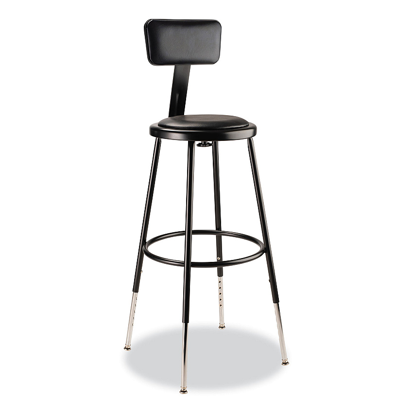 NPS 6400 Series Height Adj Heavy Duty Vinyl Steel Stool w/Backrest, Supports 300 lb, 25"-33" Seat Ht, Black (6424HB10)