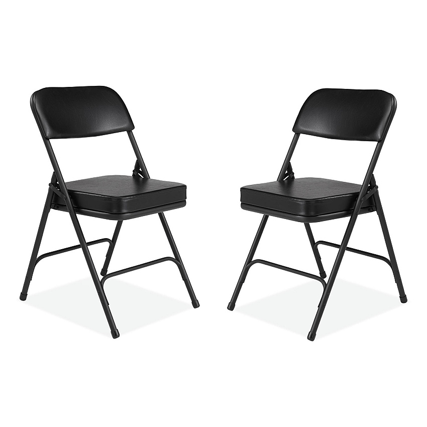 NPS 3200 Series 2" Vinyl Upholstered Double Hinge Folding Chair, Supports Up to 300 lb, 18.5" Seat Height, Black, 2/Carton (3210)