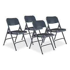 NPS 200 Series Premium All-Steel Double Hinge Folding Chair, Supports Up to 500 lb, 17.25" Seat Height, Blue, 4/Carton (204)