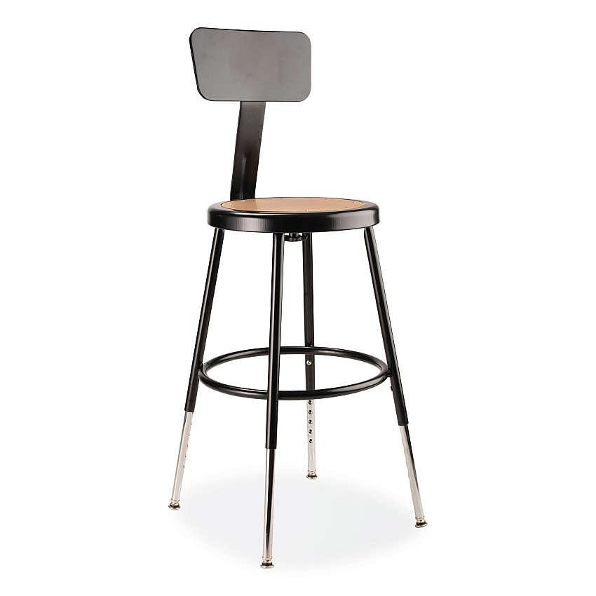 NPS 6200 Series 19" to 27" Height Adjustable Heavy-Duty Stool with Backrest, Supports Up to 500 lb, Masonite Seat/Black Base (6218HB10)