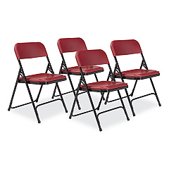 NPS 800 Series Plastic Folding Chair, Supports Up to 500 lb, 18" Seat Height, Burgundy Seat, Burgundy Back, Black Base, 4/Carton (818)
