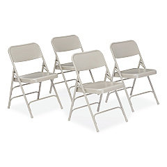 NPS 300 Series Deluxe All-Steel Triple Brace Folding Chair, Supports Up to 480 lb, 17.25" Seat Height, Gray, 4/Carton (302)