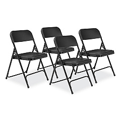 NPS 800 Series Plastic Folding Chair, Supports Up to 500 lb, 18" Seat Height, Black Seat, Black Back, Black Base, 4/Carton (810)