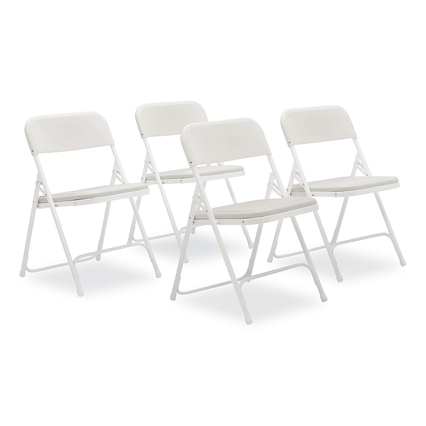 NPS 800 Series Plastic Folding Chair, Supports Up to 500 lb, 18" Seat Height, Bright White Seat, White Base, 4/Carton (821)