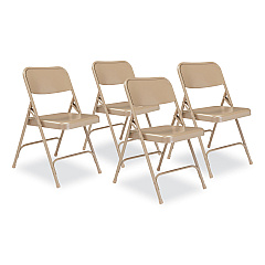 NPS 200 Series Premium All-Steel Double Hinge Folding Chair, Supports Up to 500 lb, 17.25" Seat Height, Beige, 4/Carton (201)