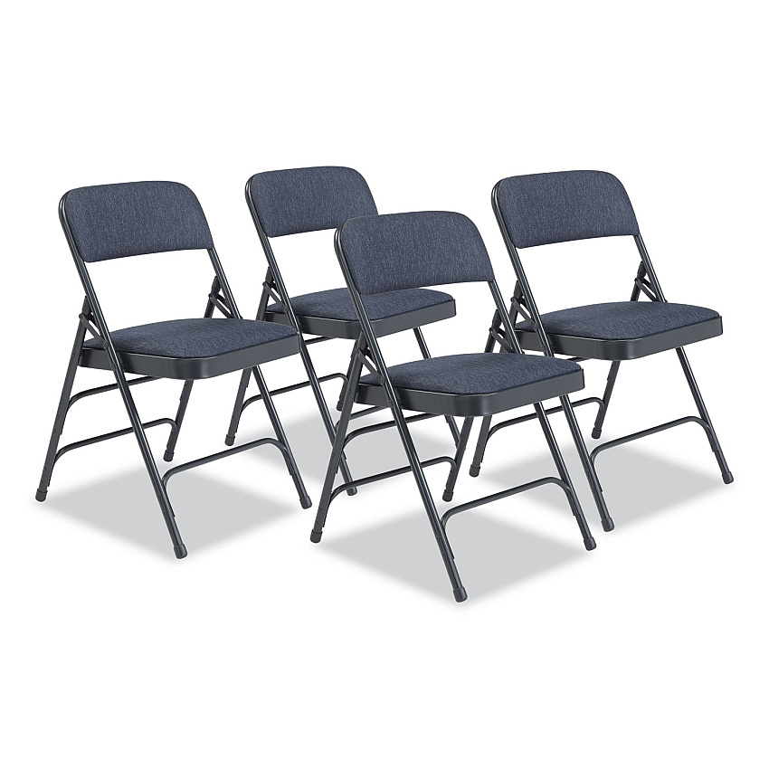 NPS 2300 Series Deluxe Fabric Upholstered Triple Brace Folding Chair, Supports Up to 500 lb, Imperial Blue, 4/Carton (2304)