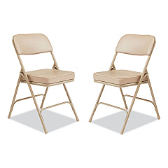 NPS 3200 Series 2" Vinyl Upholstered Double Hinge Folding Chair, Supports Up to 300lb, 18.5" Seat Height, Beige, 2/Carton (3201)