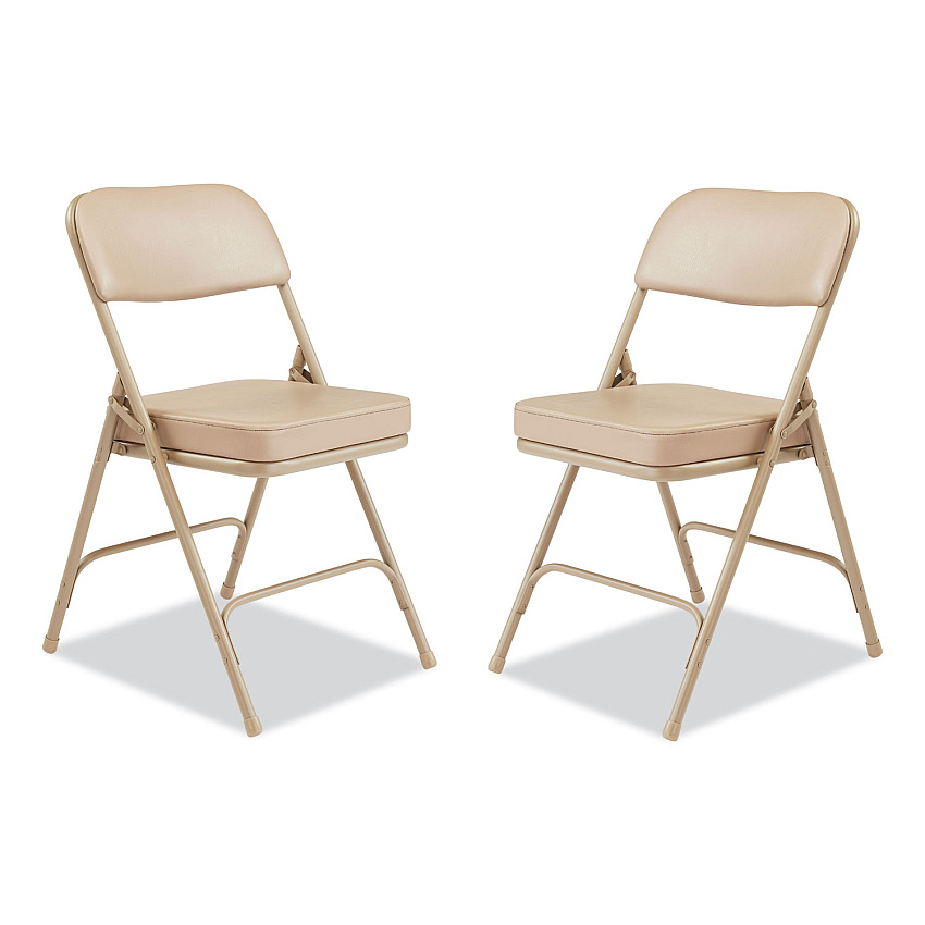 NPS 3200 Series 2" Vinyl Upholstered Double Hinge Folding Chair, Supports Up to 300lb, 18.5" Seat Height, Beige, 2/Carton (3201)