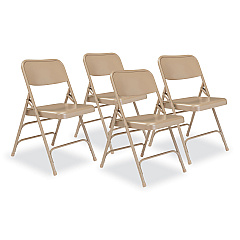 NPS 300 Series Deluxe All-Steel Triple Brace Folding Chair, Supports Up to 480 lb, 17.25" Seat Height, Beige, 4/Carton (301)