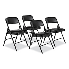 NPS 1200 Series Premium Vinyl Dual-Hinge Folding Chair, Supports Up to 500 lb, 17.75" Seat Height, Caviar Black, 4/Carton (1210)