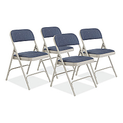 NPS 2200 Series Fabric Dual-Hinge Premium Folding Chair, Supports Up to 500 lb, Blue Seat, Blue Back, Gray Base, 4/Carton (2205)