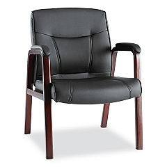 Alera Madaris Series Bonded Leather Guest Chair, Wood Trim Legs, 25.39" x 25.98" x 35.62", Black Seat/Back, Mahogany Base (ALEMA43ALS10M)