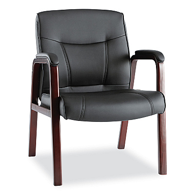 Alera Madaris Series Bonded Leather Guest Chair, Wood Trim Legs, 25.39" x 25.98" x 35.62", Black Seat/Back, Mahogany Base (ALEMA43ALS10M)