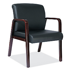 Alera Reception Lounge WL Series Guest Chair, 24.21" x 24.8" x 32.67", Black Seat/Back, Mahogany Base (ALERL4319M)