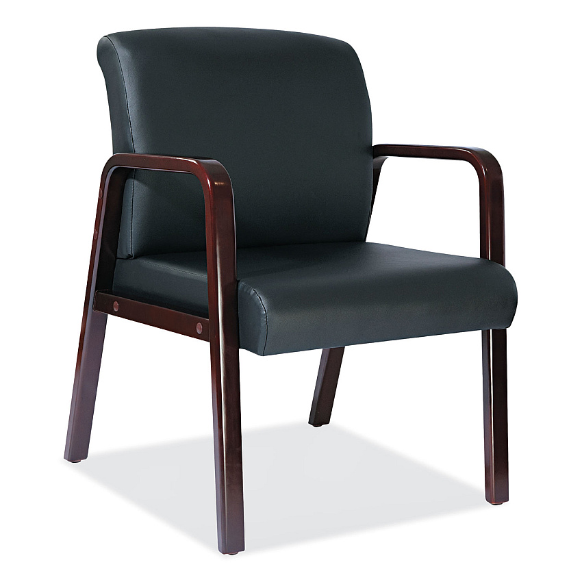 Alera Reception Lounge WL Series Guest Chair, 24.21" x 24.8" x 32.67", Black Seat/Back, Mahogany Base (ALERL4319M)