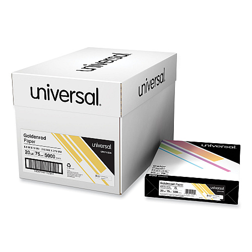 Universal Deluxe Colored Paper, 20 lb Bond Weight, 8.5 x 11, Goldenrod, 500 Sheets/Ream, 10 Reams/Carton (UNV11205CT)