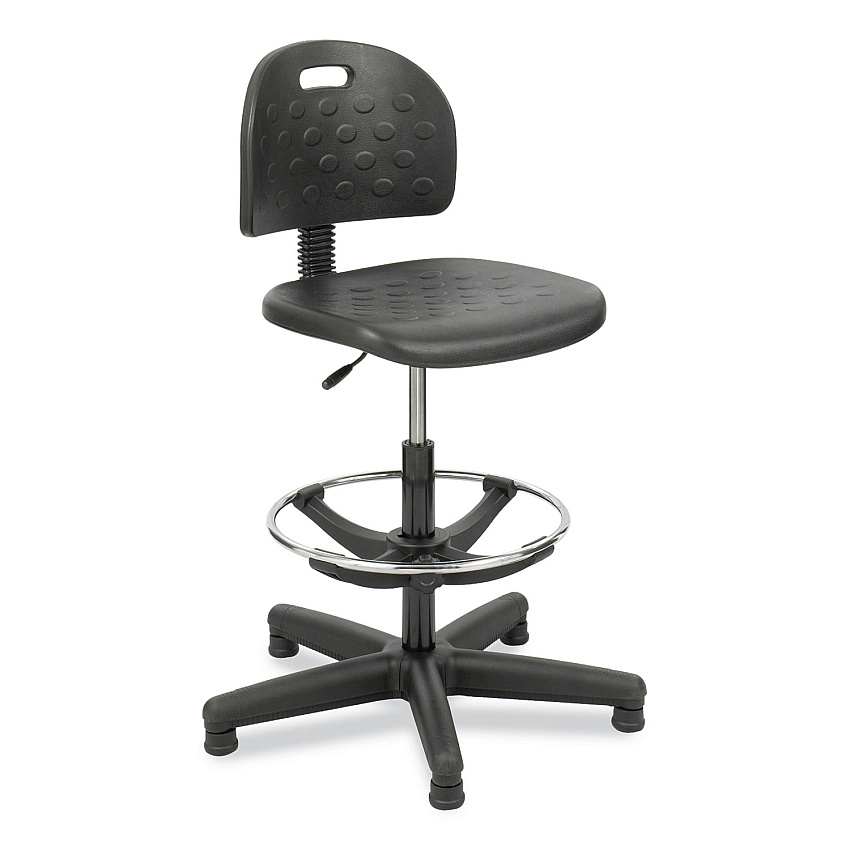 Safco Soft Tough Economy Workbench Chair, Supports Up to 250 lb, 22" to 32" Seat Height, Black Seat, Black Back, Black Base (6680)