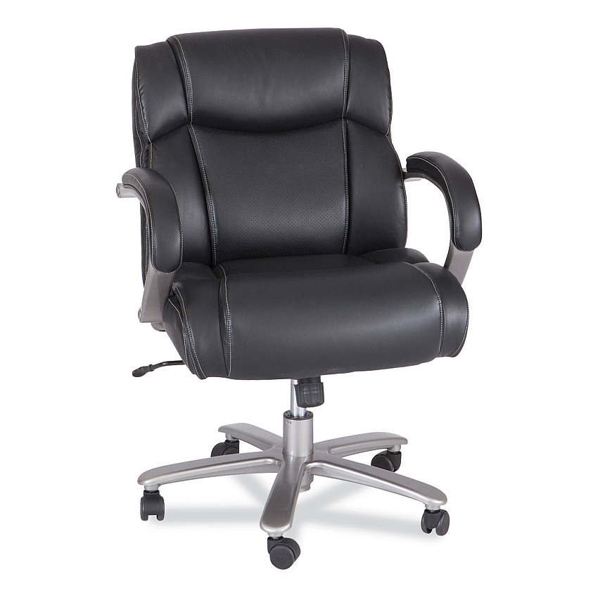 Safco Lineage Big & Tall Mid Back Task Chair 24.5" Back, Supports 350 lb, 19.5" to 23.25" Seat Height, Black Seat, Chrome Base (3504BL)