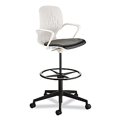Safco Shell Extended-Height Chair, Supports Up to 275 lb, 22" to 32" Seat Height, Black/White Seat, White Back, Black Base (7014WH)